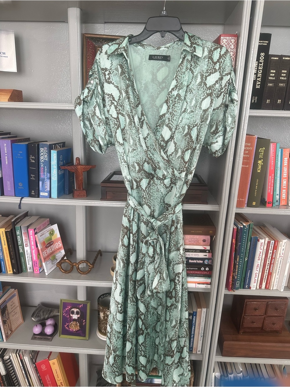 Ralph Lauren Mint Green Snake-Print Wrap Midi Dress
